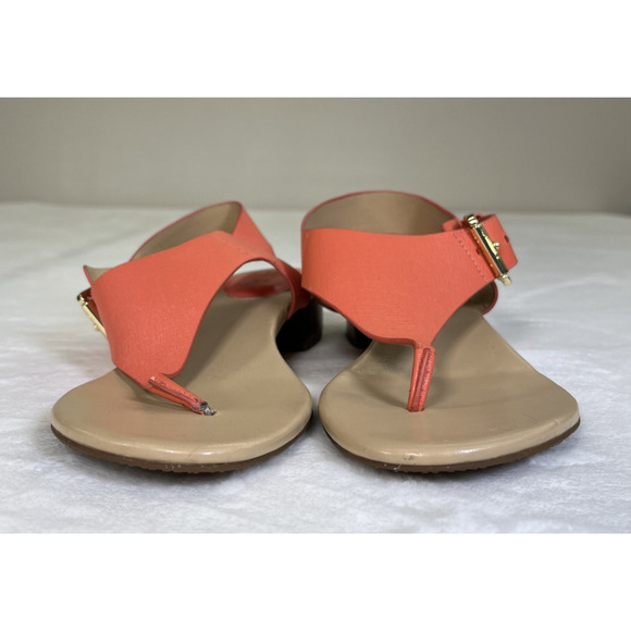 2pr Michael Kors London Thong Sandals TStrap Low Heel Leather Sz. 8 Blue & Coral - Picture 2 of 16
